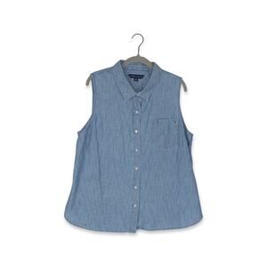 Tommy Hilfiger Blue Chambray Sleeveless Button Up Shirt